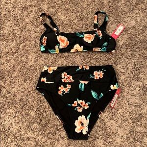 NWT 2pcs Black Floral Bikini Set